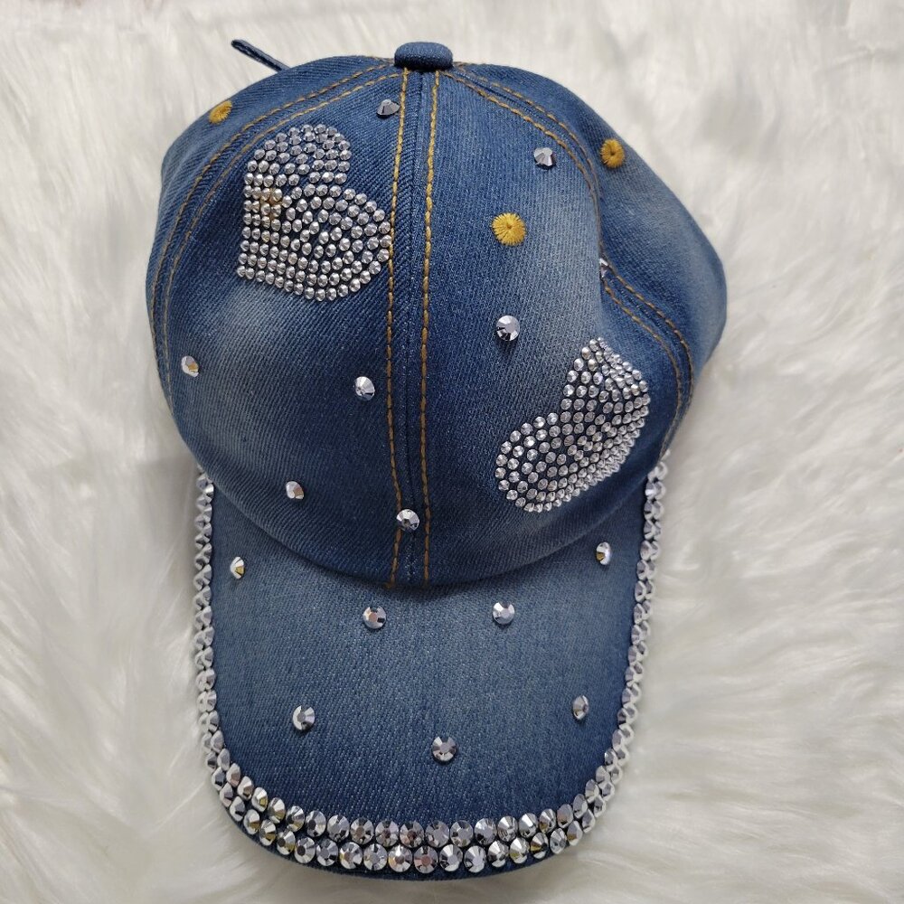 Denim Heart Bling Baseball Cap